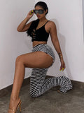 Fuzzy Striped Striped Trend Pants Women High Waist Hipster Irregular Dismantle Trousers Female Shorts Shaggy