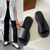 Zingj Bottom Slippers Female 2024 Summer New Korean Version Fashion Simple Square Head Flat Bottom Flip-Flip Slippers Female