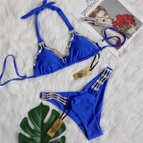 Zingj Sexy Metal Accessories Rhinestone Women's New Holiday Bikini Lace