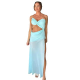 Belt Hollow Open Fork Dress Women's Solid Color Sexy Body Repair Chest High Waist Dress