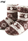 Socks Shoes Woman Home Slippers Christmas Elk Indoor Shoes Warm Contton Slipper Plush Insole Anti-Skid Sole Botas