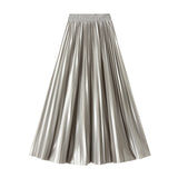 Version Of The Thin Spring New Bright Face Luster High Waist 100 Folds A Word Showing Skinny Dress Half-Dress Skirt