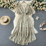 New Seaside Holiday Dress Women Spring And Autumn 2025 New Sexy V Receive Lanky