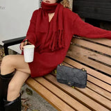 Zingj Send Scarf 2024 Autumn / Winter New Design Sense Loose V-Neck Solid Color Pullover Sweater Top-Outfit