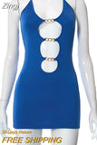 Halter Sexy Lace Up Mini Dress Party Club Outfit Cut Out Metal Ring Ties Bodycon Dresses Summer Chic Harajuku