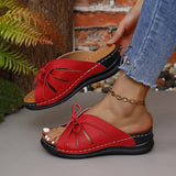 Bow Slope And Slippers New Solid Color Rocking Line Hollow Shoes Fish Mouth Slippers