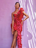New Sexy Shoulder Bag Hip Dress High-End Temperament Hit The Color Lotus Leaf Dress Skirt Skirt Skirt Dress