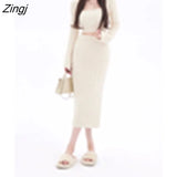 Autumn Elegant Knitted 2 Piece Dress Female Party Y2k Mini Dress + Office Lady Short Skirt Korean Fashion Sweater Chic