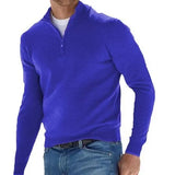 New Autumn Long Sleeve V-Neck Wool Woolen Zip-Up Men's Casual Polo