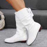 Large-Size With Thin High-Sleet Girls Autumn And Winter White Students Thick And Leather Knight