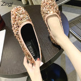 Women's shoes new spring and autumn shoes shallow mouth set of flat shoes women's bean shoes women's sequins single shoe