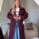 Women's Explosive Wine Red Loose Collar Long Sleeve Single Button