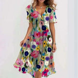 Summer New Loose Leisure Shuya V Collar Crumped New Hot Print
