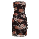 Zingj Sexy Rose Print Dress New Spring / Summer 2023 Hot Girl Wind Exposed Back Tight Strapless Dress