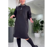 Autumn And Winter New Loose French Half-Zip Knitted Dress Large-Size Solid Color