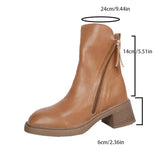 Yards Of Autumn Coarse And Brown Short Boots Female British Wind Side Zipper High-Witling Retro Round Head Martin