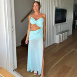 Belt Hollow Open Fork Dress Women's Solid Color Sexy Body Repair Chest High Waist Dress