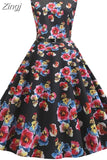 Women Summer Floral Beach Sleeveless Party Midi with Belt Elegant Vintage A Line