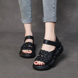 Pine Cake Thick-Soled Sandals Women Magic Sticker Top Layer Of Cowhide Mouth Summer Leisure Year
