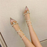 New Fairy Style Transparent Pearl Sandals Pointed Bow Rhinestone