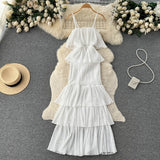 Chiffon Sling Dress Female French Gentle Style Temperament High-End Feel Leaf Side Cake Dress Fairy
