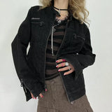 Trendy Fashion Cool Black Water Wash Denim Vintage Casual Long-Sleeved Jacket 2025