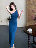 Zingj Pat Yujie Style Temperament, Sexual Oblique Shoulder Dress, Advanced Sense, Slim, Hip-Covered Knitted