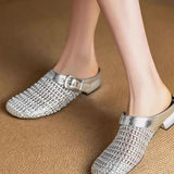 New Super Fire Silver Bag Head Cool Slippers Women's Summer Wearing Flat Bottom Half Slippers High-End Breathable Hole