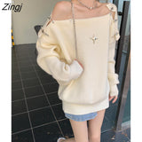 Winter Elegant Knitted Sweater Women Designer Casual Sexy Pullover Y2k Clothing Korean Fashion Office Lady Blouse and