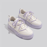 Purple Shoes Women In The Autumn Of 2025 New Round Head Thick-Soled Fashion Casual Shoes Students Low Help Lace Small White