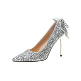 High-Heeled Women 2025 Spring And Autumn New Spring And Autumn New Sleuing High-End Water-Drilled Bow Tip Wedding Shoes Single Shoes