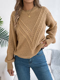 Shooting 2025 Autumn And Winter Leisure Pure Color V-Word Hollow Lantern Sleeve Sweater Women's