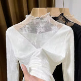 Zingj Soft Does Not Tie High Quality Small Flowers Inside The Gauze Jacket Female Summer Slim Wood Ear Perspective Lace Bottom Upper