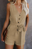 Color Jumpsuit Women's Summer Cotton Blend Casual V-neck Bow