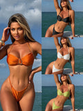 2025 New Sexy Solid Nylon With Light Hanging Neck Lady Bikini Beach