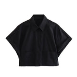 Summer Style Loose Short Pocket Decorated Poplin