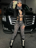Leopard Print Skinny Y2K Pant Women Sexy Mesh Transparent High Waist Slim Trousers Summer Hipster Bottoms