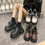 Women's Shoes Spring And Autumn High-End Thick-Skin Thick-Heeled Small Leather Shoes Ladies Light Mouth Retro Lace With Skirts Women's Fashion Single
