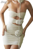New Tube Mini Dress for Women Festival Celebrity Wear Elegant Sexy Cut Out Mesh Ruched Bodycon Night Club Party