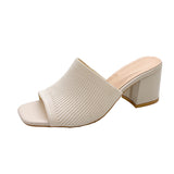 New Large-Size Flying High Heel Cold Slippers Knitted Breathable Coarse Heel Women's Sandals