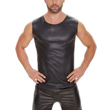 Zingj Men's Sexy Matte Leather Vest Bright Leather Sleeveless T-Shirt Size Accurate No
