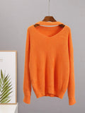 Autumn And Winter Ultra-Soft V-Neck Imitation Marinish Sweater Female Lazy Style Loose Knitted