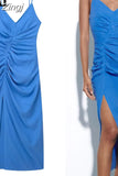 Blue Slip Long Dress Women Ruched Elegant Party Dresses For Women 2023 Backless Sexy Summer Woman Dress Evening