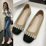 Fragrant Style Single Shoes Women 2025 New Fashion Comfortable Square Shoes Shallow Pearl Coarse French Single