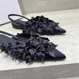 New Flat-Bottomed Sandals Women's French Temperament Bows Cool Slippers Low Heel Pointy Cloth Single