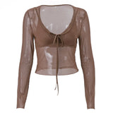 Zingj 2023 Hot Style Sexy, Sweet And Fresh Two-Piece Wrapped Chest With Mesh Lace Slim Top