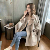 Zingj Breasted Windbreaker Female Long Spring And Autumn New Student Korean Version Versatile Loose Suit Collar Casual Thin Coat-Outfit
