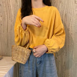 Zingj Women's Fall 2024 New Korean Version Loose Sleeve Student Lantern Sleeve Long-Sleeve T-Shirt Women's Solid Color Bottom Shirt