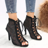 Zingj Mouth Beal Boots Women 2024 Summer New Mesh Breathable Cross Strap Sexy Fashion High-Heeled Ankle Boots