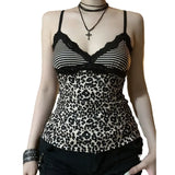 Leopard Splicing Lace Small Sling Sexy Vest Babes Design Boobs Type Low Collar Repair